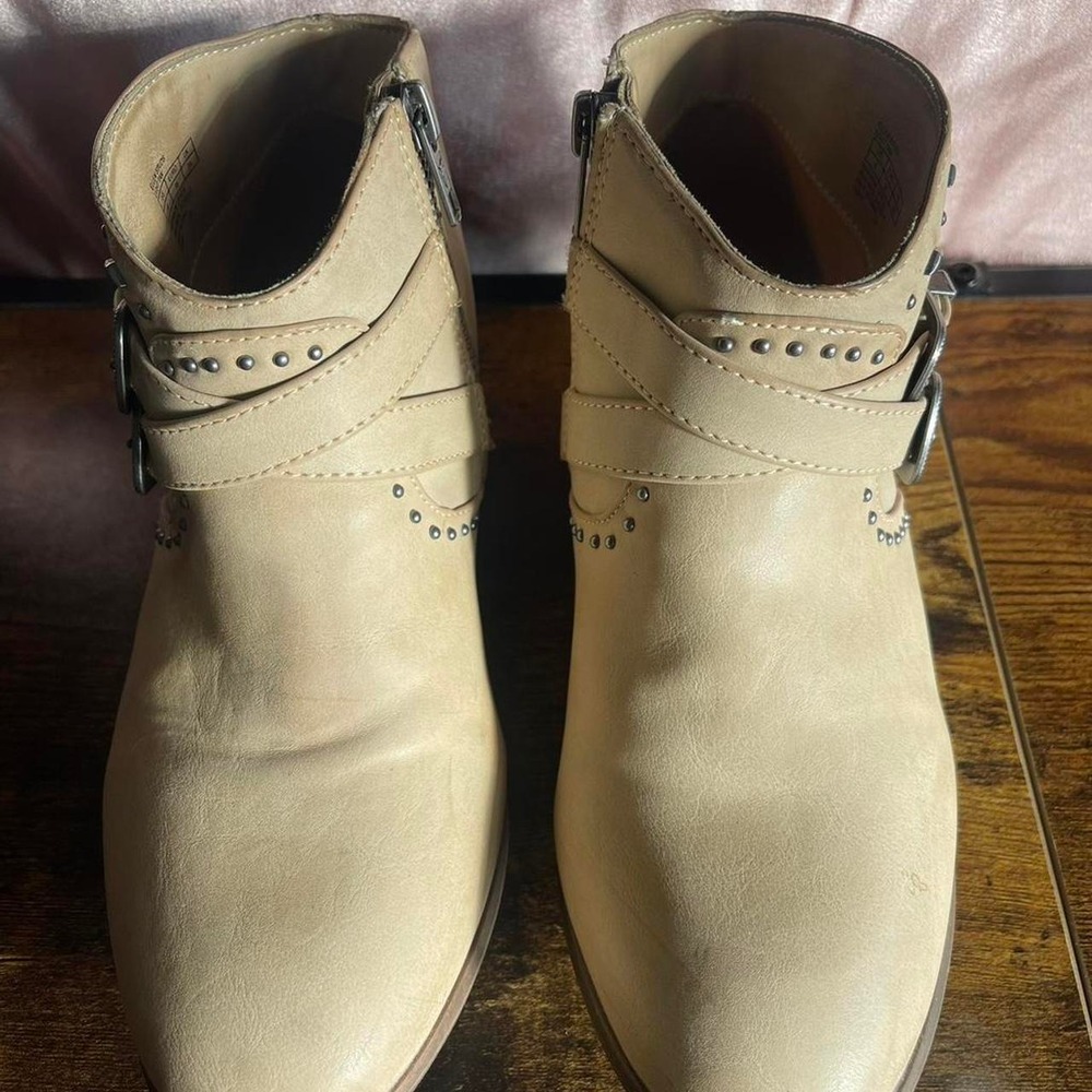 Frye Light Brown Mini Ankle Boots Festival Buckle Size 4